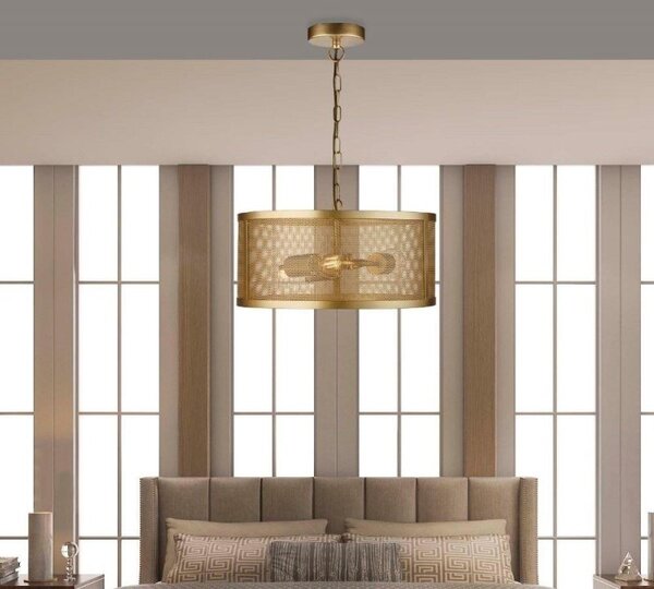 Searchlight 12483-3GO Fishnet 3 Light Ceiling Pendant Light In Matt Gold