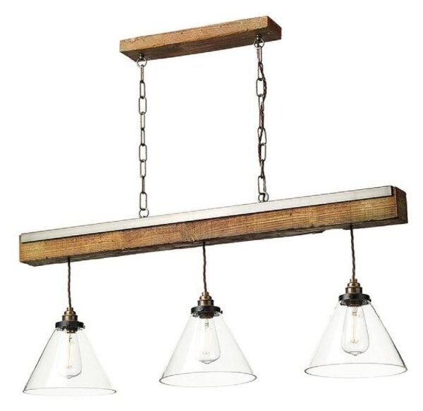 David Hunt Lighting ASP0329 Aspen Three Light Ceiling Bar Light In Wood Effect With Clear Glass Shades