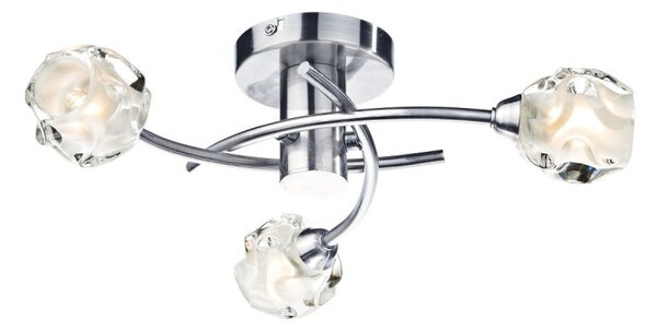 Dar SEA5346 Seattle 3 Light Semi Flush Ceiling Light In Satin Chrome With Glass Shades