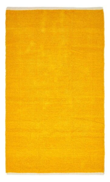 Mustard 100% Cotton Plain Chenille Rug with Natural Trim, 60 x 100 cm