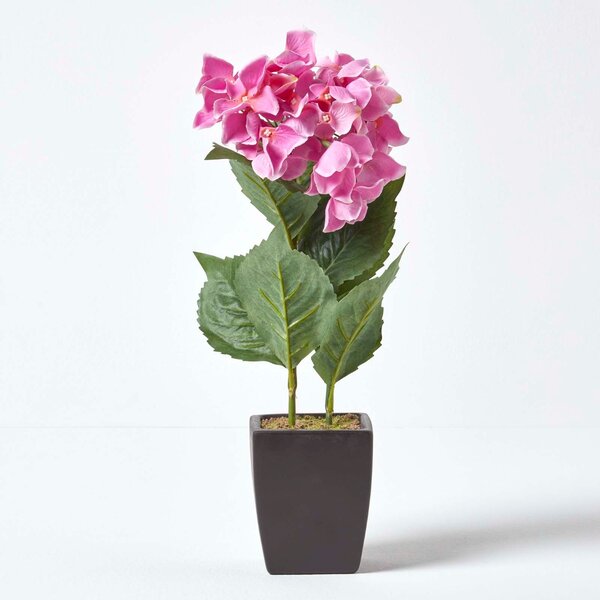 Small Pink Artificial Hydrangea Flower in Black Pot, 38 cm Tall