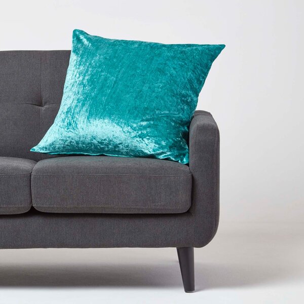 Homescapes Teal Luxury Crushed Velvet Cushion Cover, 60 x 60cm