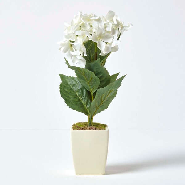 Small Cream Artificial Hydrangea Flower in Cream Pot, 38 cm Tall