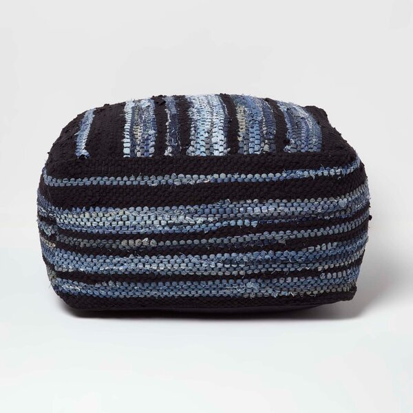 Texas Leather & Denim Woven Striped Bean Filled Pouffe, 60 cm