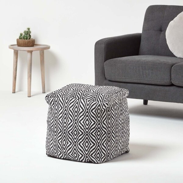 Trance Black and White Diamond Pattern Recycled Fibre Square Bean Filled Pouffe, 40 cm