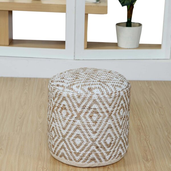 Sierra Natural Diamond Pattern Hemp Circular Bean Filled Pouffe, 45 cm