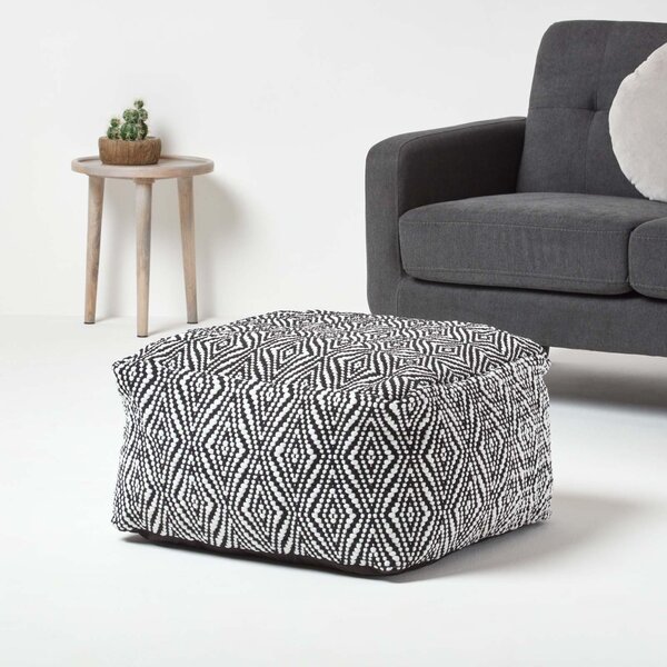 Trance Black and White Diamond Pattern Recycled Fibre Square Bean Filled Pouffe, 60 cm