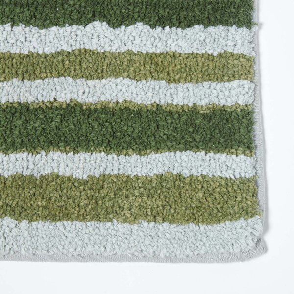 Homescapes Green Striped 100% Cotton Non Slip Bath Mat