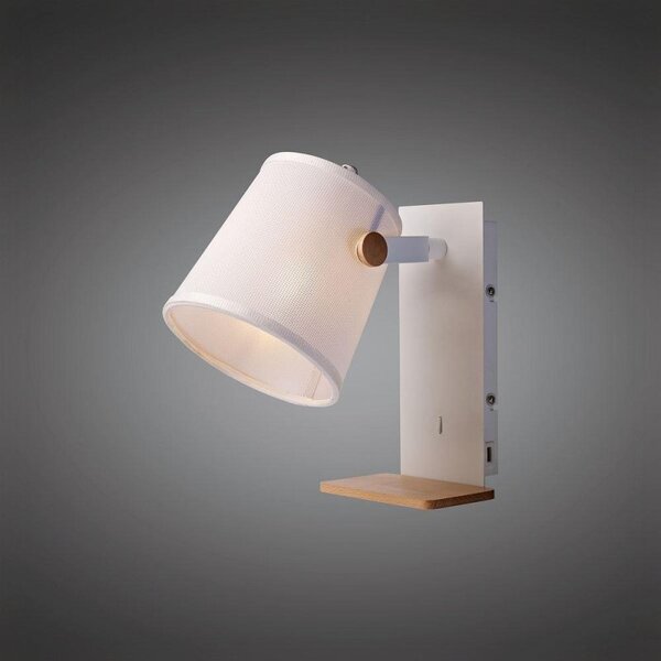 Mantra M5462 Nordica II 1 Light Wall Light With Shelf In White Metal And Wood - Large