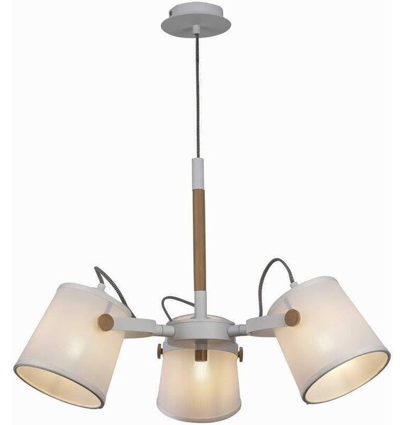 Mantra M5461 Nordica II 3 Light Pendant In White Metal And Wood With Shades
