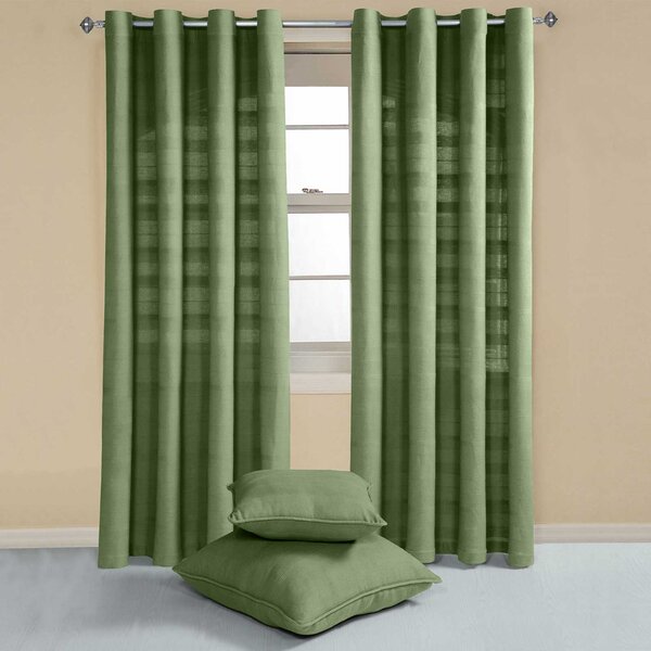 Homescapes Cotton Rajput Ribbed Dark Olive Curtain Pair, 54 x 54"