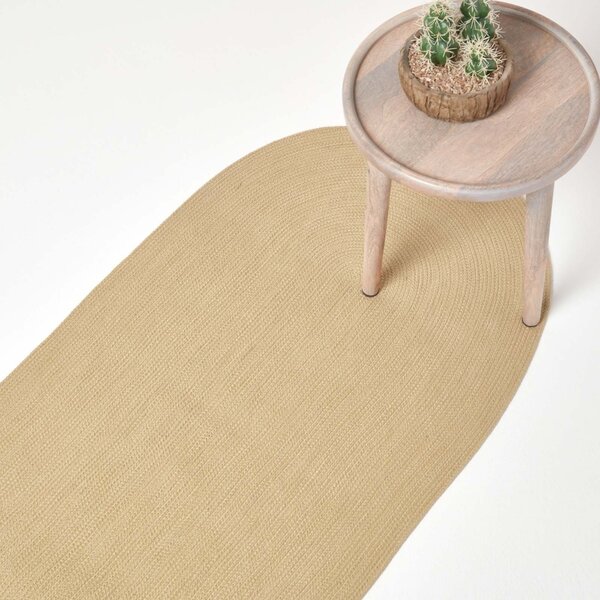 Linen Handmade Woven Braided Oval Hallway Runner, 66 x 200 cm