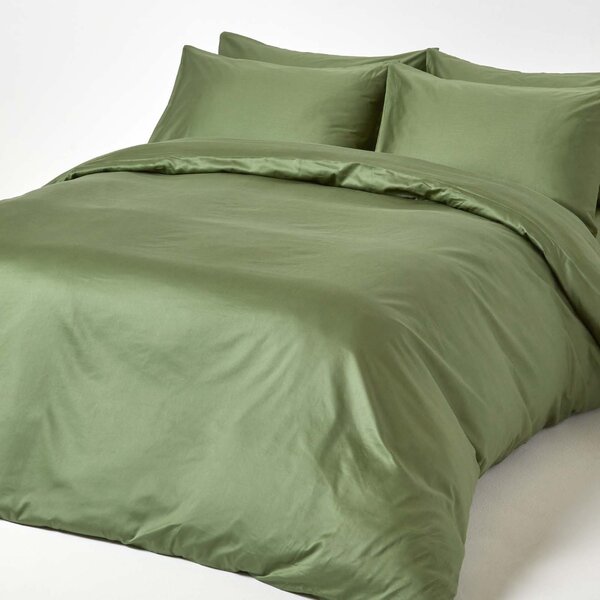 Homescapes Moss Green Organic Cotton Duvet Cover Set 400 TC, Single