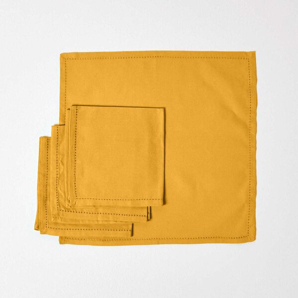 Homescapes Mustard Yellow Fabric 4 Napkins Set