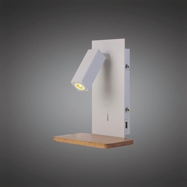 Mantra M5463 Nordica II 1 Light Switched Wall Light In White Metal And Wood - Small