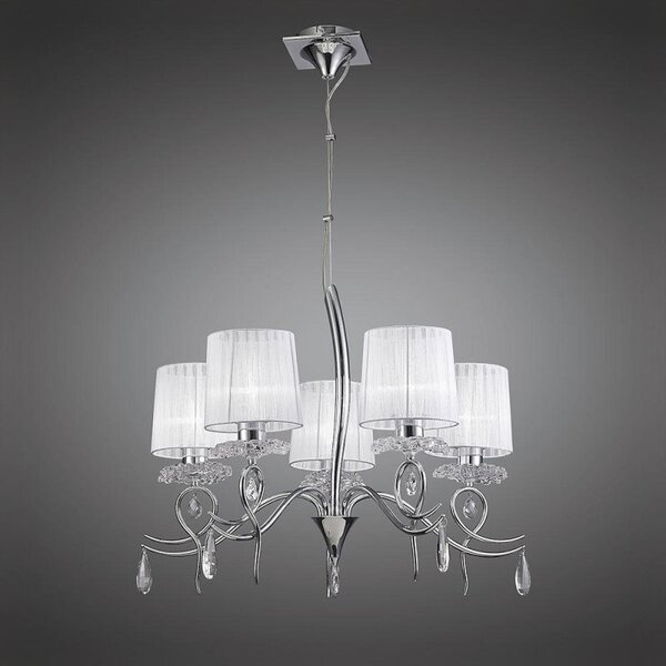 Mantra M5271 Louise 5 Light Pendant Light In Chrome With White Shades