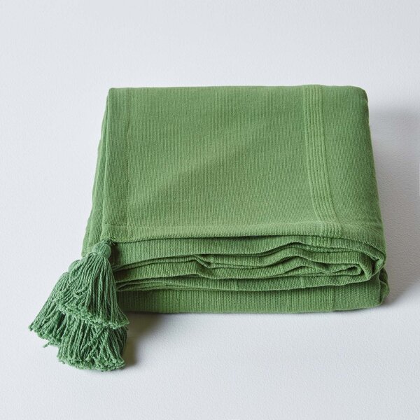 Homescapes Cotton Rajput Ribbed Dark Olive Throw, 150 x 200cm