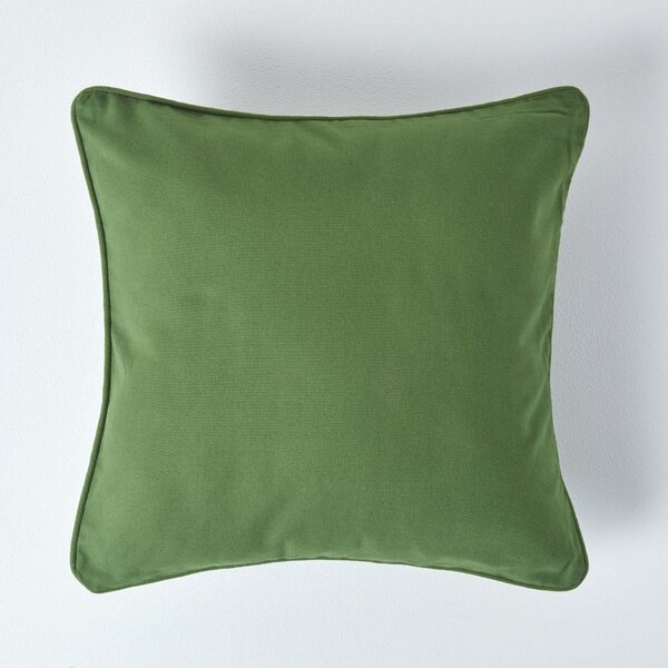 Homescapes Cotton Plain Olive Green Cushion Cover, 45 x 45 cm