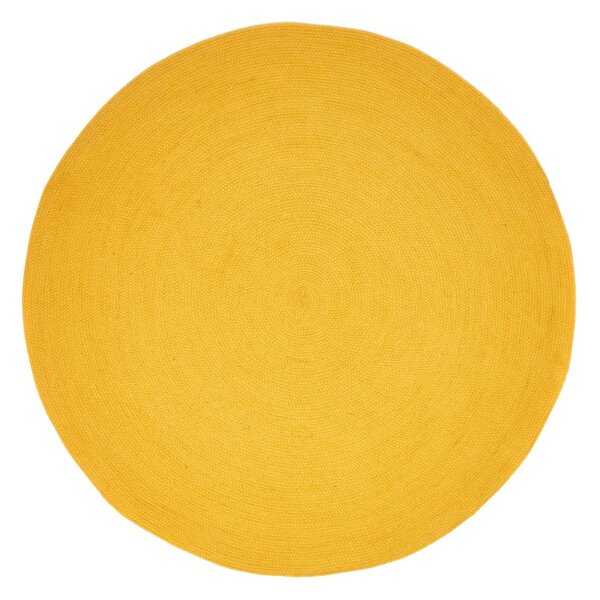 Homescapes Mustard Yellow Handmade Woven Braided Round Rug, 120 cm