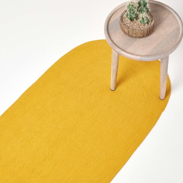 Mustard Yellow Handmade Woven Braided Oval Hallway Runner, 66 x 200 cm