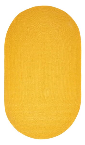 Homescapes Mustard Yellow Handmade Woven Braided Oval Rug, 50 x 80 cm