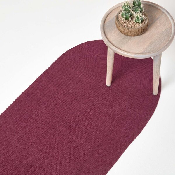 Homescapes Plum Handmade Woven Braided Oval Hallway Runner, 66 x 200 cm