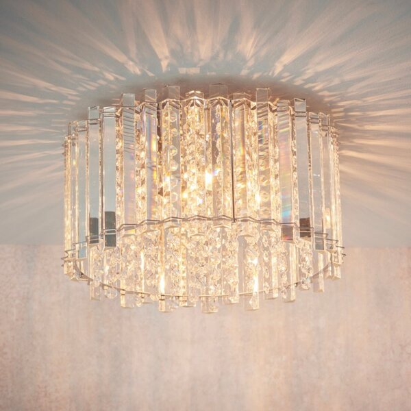 4 Light Flush Ceiling Light In Chrome Plate And Clear Crystal Glass