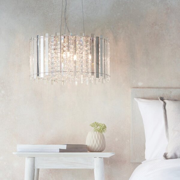 5 Light Ceiling Pendant Light In Chrome Plate And Clear Crystal Glass