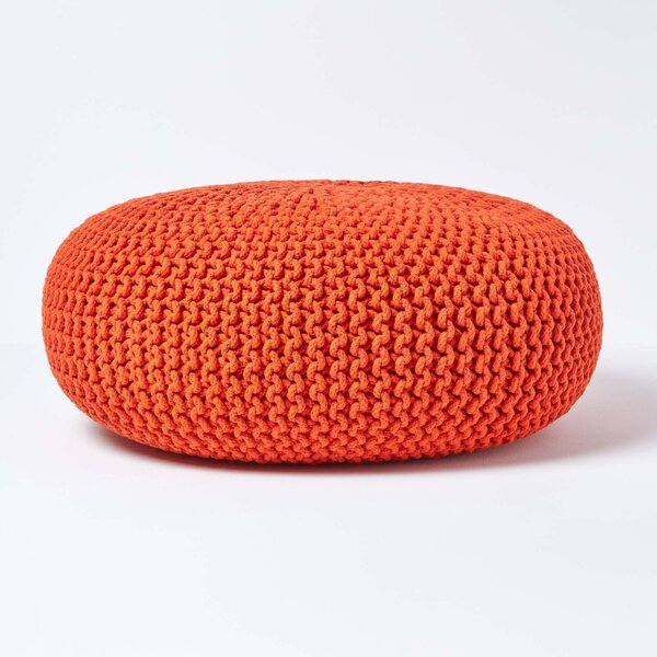 Burnt Orange Knitted Cotton Large Round Pouffe Footstool 70 x 23 cm