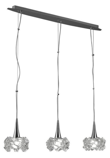 Mantra M3961 Artic 3 Light Large Linear Ceiling Pendant In Chrome With Clear Glass