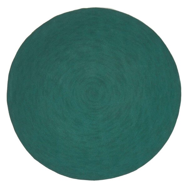 Homescapes Forest Green Handmade Woven Braided Round Rug, 120 cm