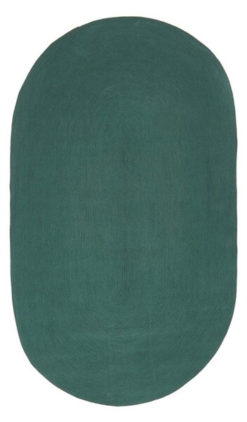 Homescapes Forest Green Handmade Woven Braided Oval Rug, 50 x 80 cm