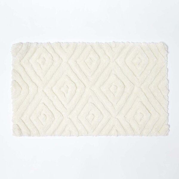 Homescapes White Super Absorbent Thick Pile Ikat Non Slip Bath Mat