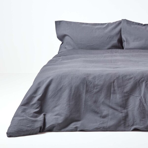 Homescapes Dark Grey Linen Duvet Cover Set, King