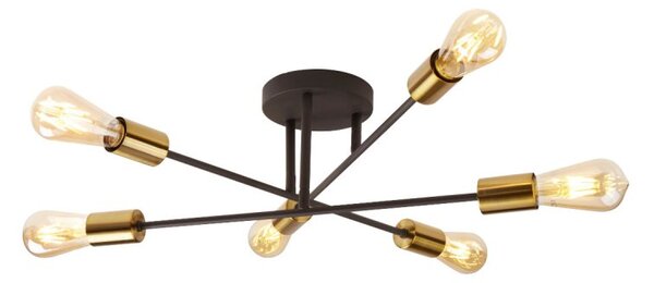 Searchlight 8046-6BK Armstrong 6 Light Semi Flush Ceiling Light In Black And Brass