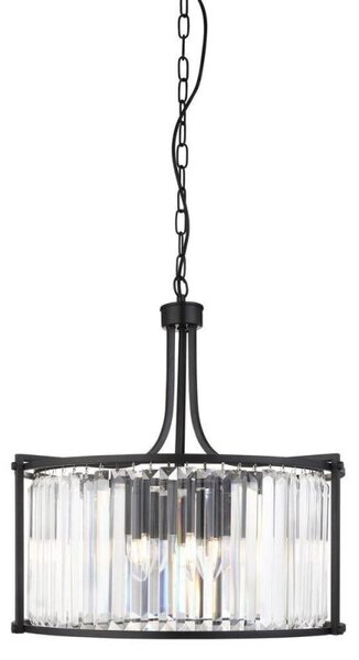 Searchlight 8295-5BK Victoria 5 Light Ceiling Pendant In Black And Crystal Glass - Dia: 500mm