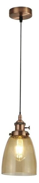 Searchlight 1921-1CU Pendants 1 Light Ceiling Pendant In Antique Brass With Amber Glass