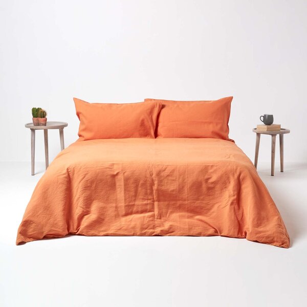 Homescapes Burnt Orange Linen Duvet Cover Set, Single