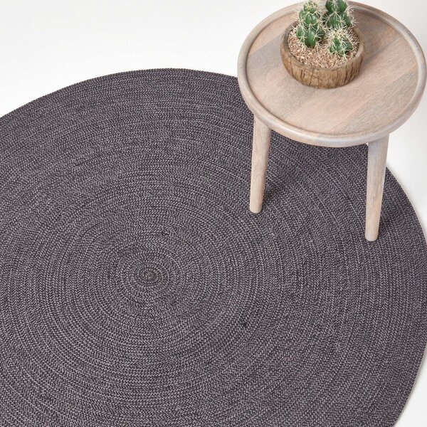 Homescapes Grey and Black Melange Round Rug, 120cm Round