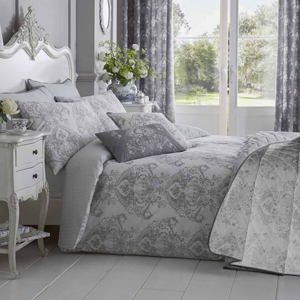 Homescapes Grey French Toile Patterned Duvet Cover Set, Single