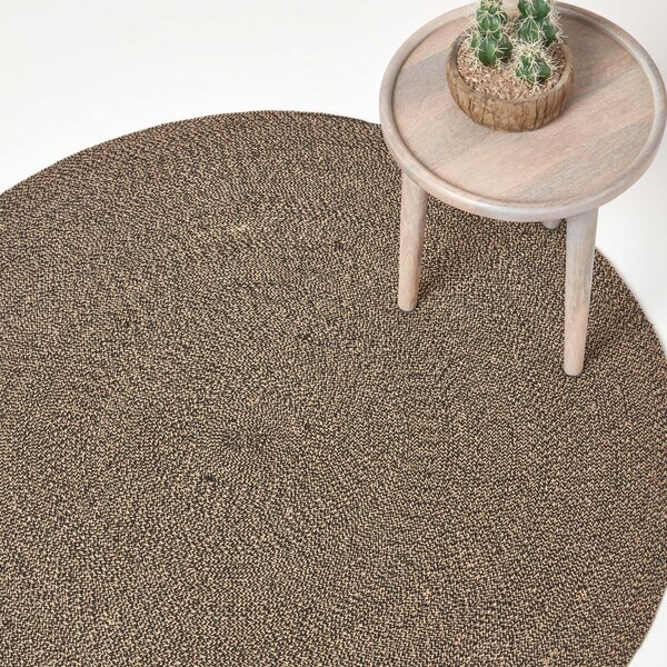 Homescapes Linen and Black Melange Round Rug, 120cm Round