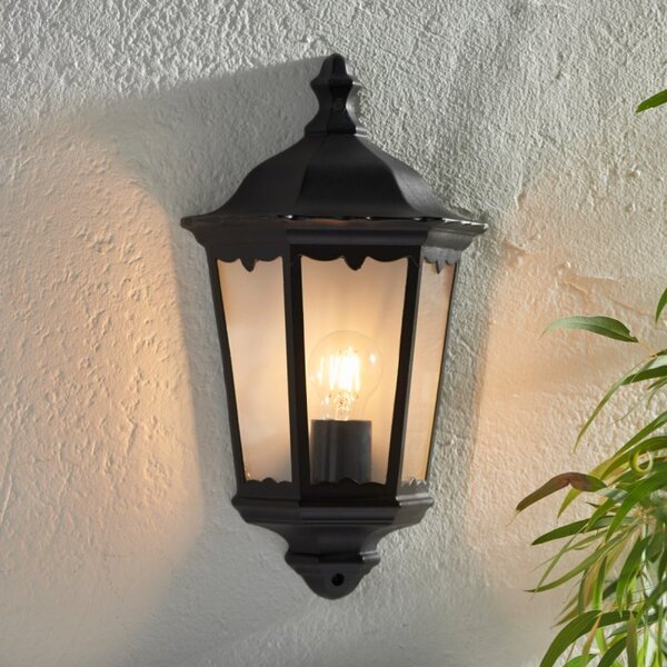 Burford 1 Light Outside Wall Light In Matt Black With Clear Glass 76547