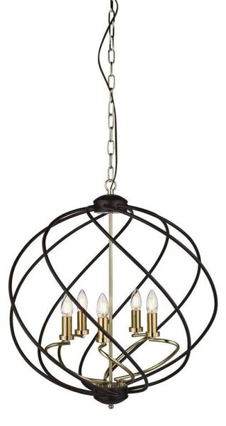 Searchlight 1805-5BK Flow 5 Light Ceiling Pendant Light In Black And Gold