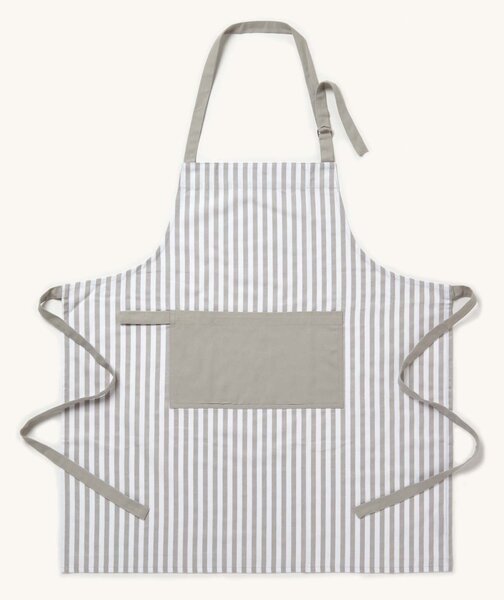 Homescapes Cotton Thin Stripe Grey White Unisex Apron With Pocket