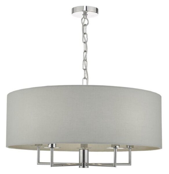 Dar JAM0539 Jamelia 5 Light Pendant Light In Chrome With Grey Cotton Shade