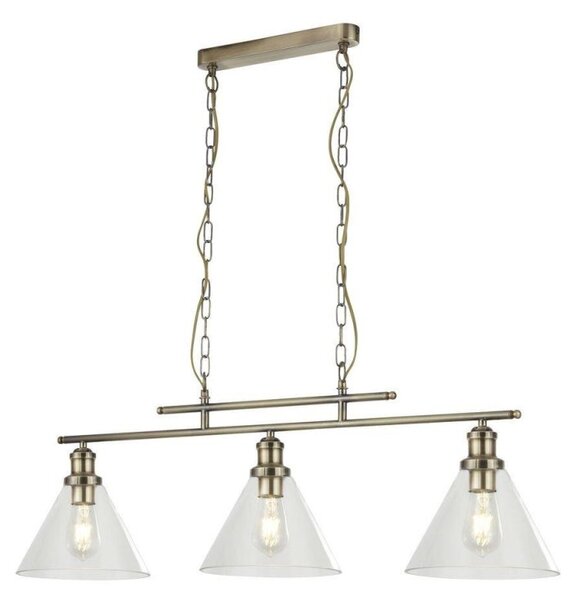 Searchlight 1277-3AB Pyramid 3 Light Linear Pendant Light In Antique Brass