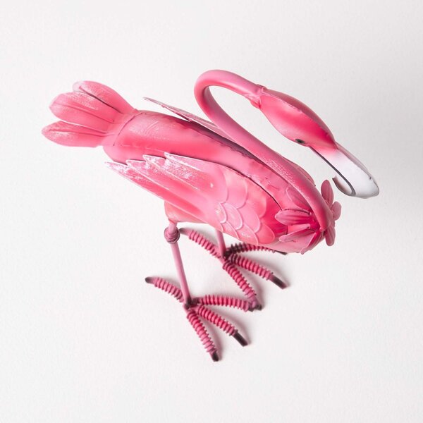 Homescapes Small Metal Pink Flamingo with Hooked Neck, 35 cm Tall