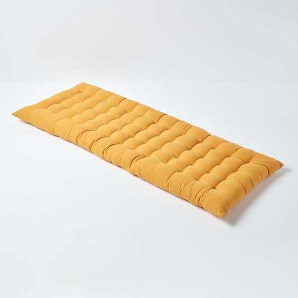 Homescapes Mustard Yellow Kitchen Dining Garden Bench Seat Pad Cushion, 2 Seater