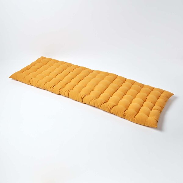 Homescapes Mustard Yellow Kitchen Dining Garden Bench Seat Pad Cushion, 3 Seater