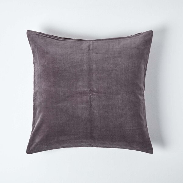 Luxury Dark Grey Cotton Velvet Cushion Cover Square 40 x 40cm